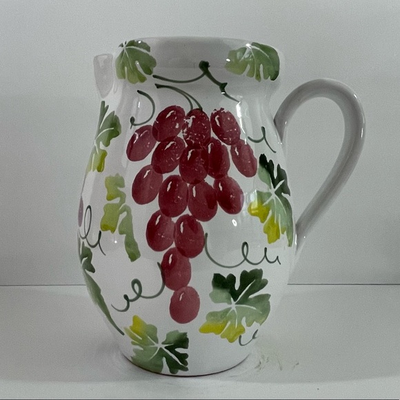 Pier 1 Imports Hand painted Pitcher Grapes & Vines Made In Italy 8” Tall - Picture 5 of 9